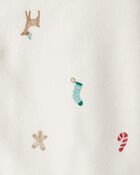 Toddler Mini Christmas Fleece Long-Sleeve Loose Fit 2-Piece Pajamas - White, image 2 of 3 slides