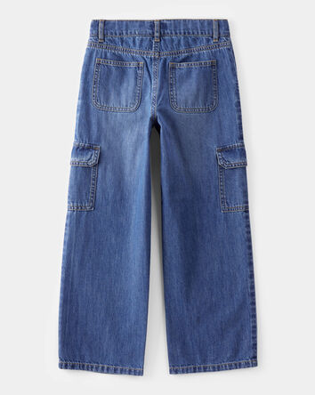 Kid  High Rise Cargo Denim Jeans - Blue Wash, 