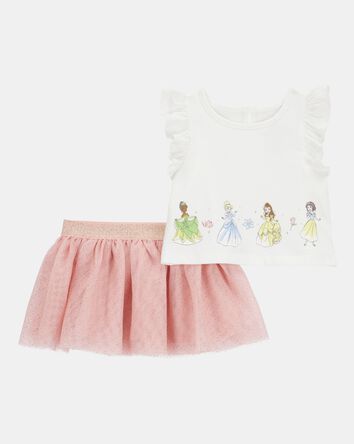 Baby Girl 2-Piece Disney Princesses Tee & Tutu Skirt Set - White/Pink, 