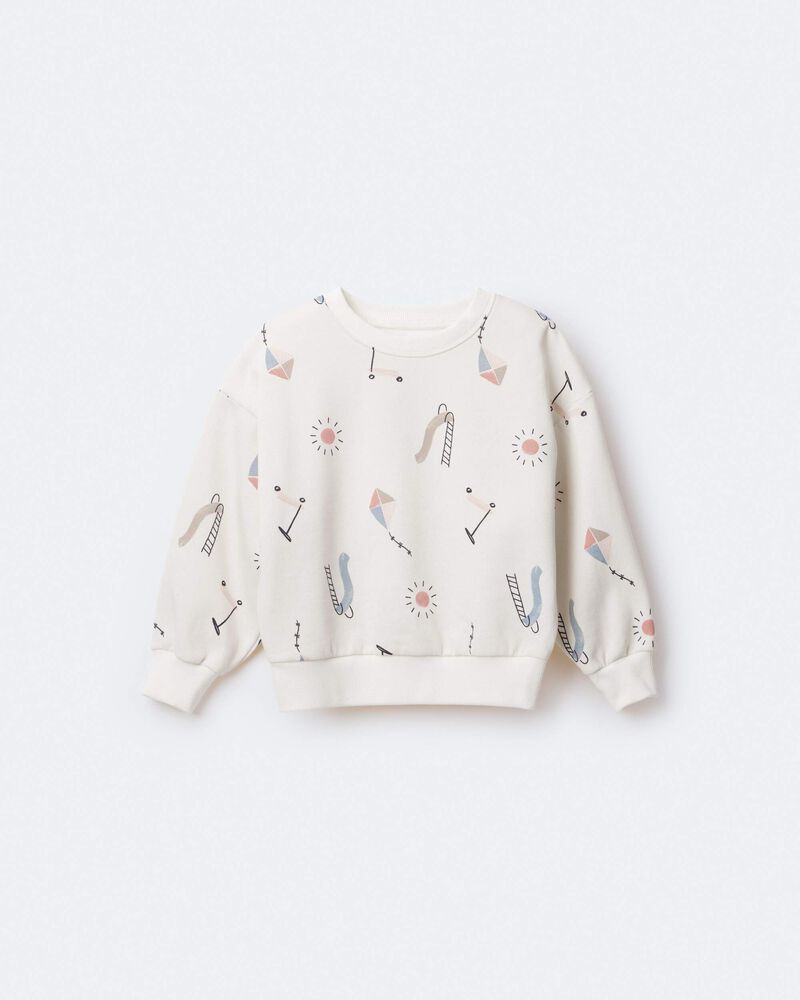 Toddler Dolman-Sleeve Sweatshirt in Park Day Print - Cream, image 2 of 7 slides