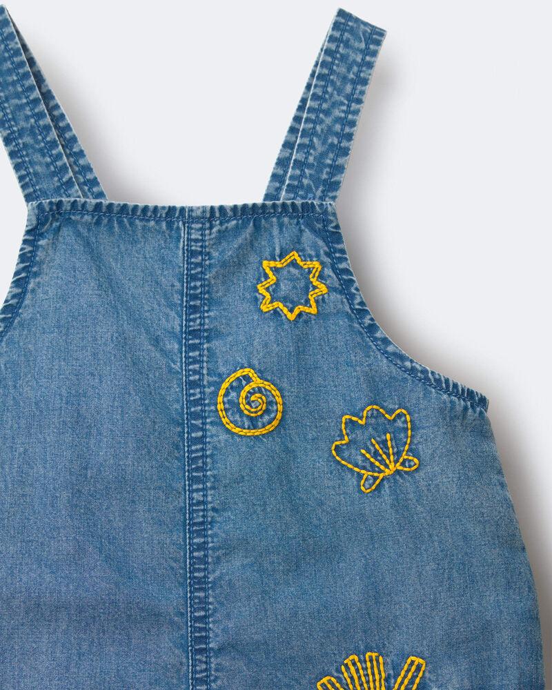 Toddler Embroidered Shortall with Pockets in Chambray, image 7 of 7 slides