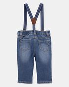 Baby Knit-Denim Suspender Pants - Blue, image 2 of 4 slides