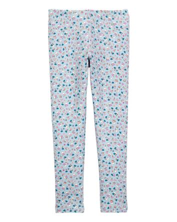 Girls Floral Stretch Leggings - Blue, 