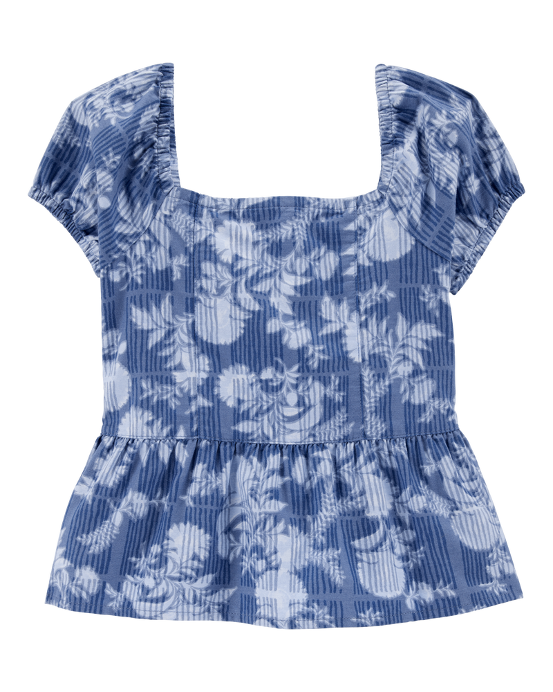 Kid 2-Piece Floral Peplum Top & Drawstring Pants Set - Blue, image 3 of 7 slides