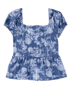 Kid 2-Piece Floral Peplum Top & Drawstring Pants Set - Blue, image 3 of 7 slides