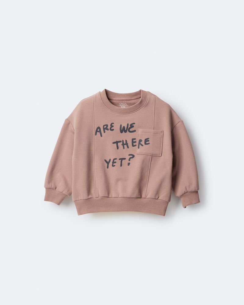 Toddler Neutral Are We There Yet' Pullover Sweatshirt - Mocha Brown, image 2 of 6 slides