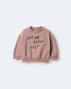Toddler Neutral Are We There Yet' Pullover Sweatshirt - Mocha Brown, image 2 of 6 slides