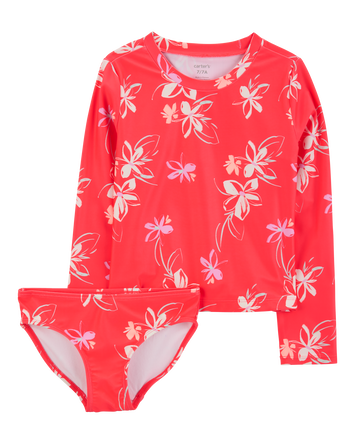 Girls 2-Piece Floral Rashguard Set, 