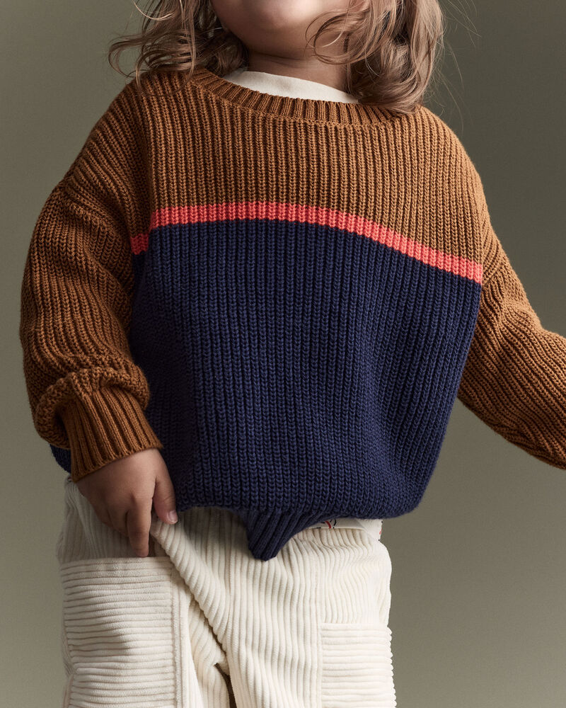 Toddler Boy Colorblock Pullover Sweater - Navy/Cinnamon, image 4 of 7 slides