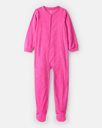 Girls Heart Fleece Long-Sleeve Loose Fit 1-Piece Pajamas - Pink, 