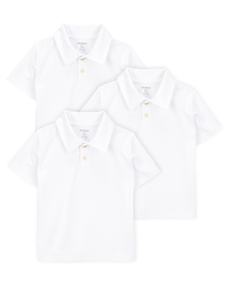 Toddler 3-Pack Active Uniform Polo Shirts in Moisture Wicking BeCool&trade; Fabric - White, image 1 of 4 slides