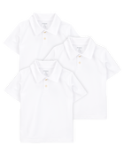 Toddler 3-Pack Active Uniform Polo Shirts in Moisture Wicking BeCool&trade; Fabric - White, image 1 of 4 slides