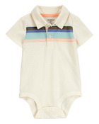 Baby Striped Polo Short-Sleeve Bodysuit - Cream, image 1 of 3 slides
