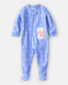 Baby Girl Penguin Print Fleece Long-Sleeve Loose Fit 1-Piece Pajamas - Blue, image 1 of 5 slides