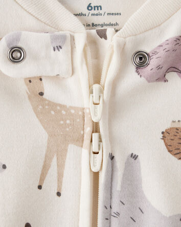 Baby Girl Fox Print 100% Cotton Long-Sleeve Sleep & Play Pajamas - Ivory, 