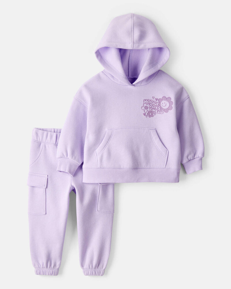 Baby Girl 2-Piece DayDream Fleece Flower Graphic Long-Sleeve Hoodie & Pant Set - Purple, image 1 of 7 slides