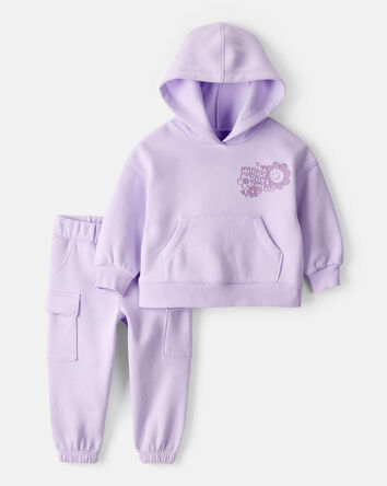 Baby Girl 2-Piece DayDream Fleece Flower Graphic Long-Sleeve Hoodie & Pant Set - Purple, 