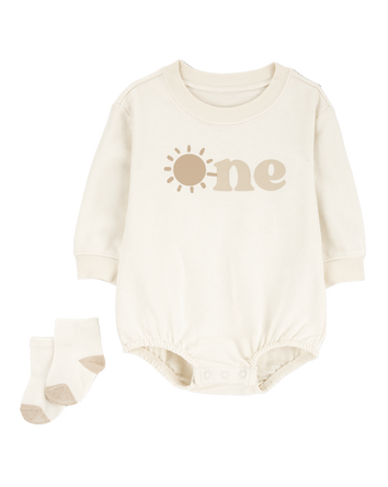 Baby 2-Piece Birthday Bubble & Socks Set - Ivory, 