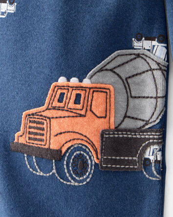 Baby Boy Construction Print 100% Cotton Long-Sleeve 2-Way Zip 1-Piece Pajamas - Blue, 