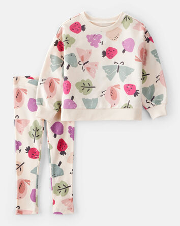 Toddler Girl Butterfly Fruit Print Cotton Long-Sleeve Tee & Pant Set - Ivory, 