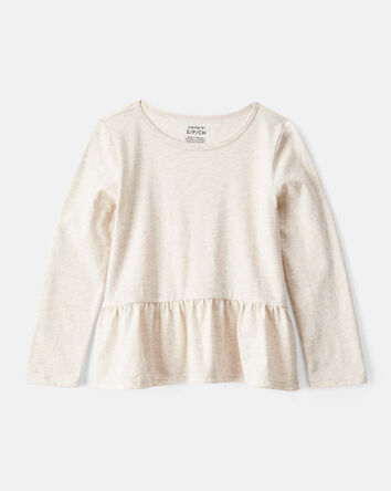 Girls Long-Sleeve Peplum Top - Oatmeal, 