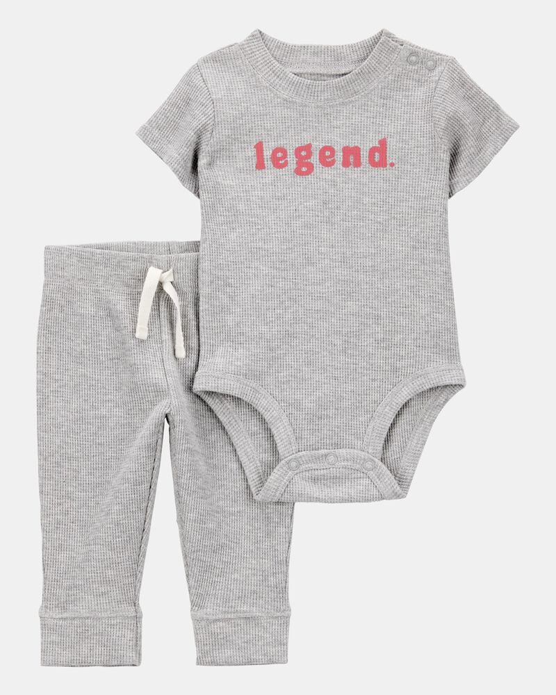 Baby 2-Piece Legend Short-Sleeve Waffle Knit Bodysuit & Pant Set - Grey, image 1 of 3 slides