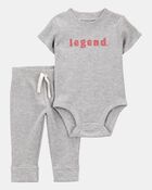 Baby 2-Piece Legend Short-Sleeve Waffle Knit Bodysuit & Pant Set - Grey, image 1 of 3 slides