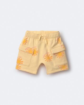 Toddler Boy French Terry Cargo Shorts in Sunny Life Print - Yellow, 