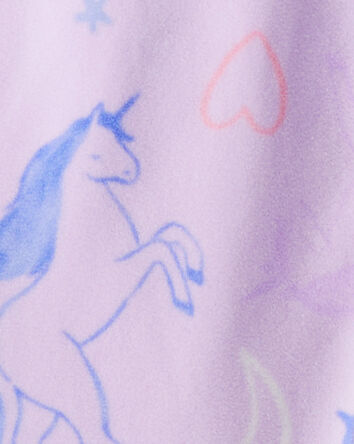 Girls Unicorn Print Loose Fit Long-Sleeve Zip-Up 1-Piece Pajamas - Purple, 