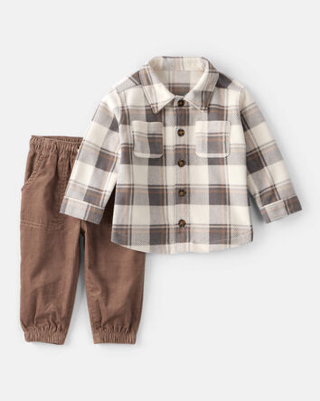 Baby Boy Plaid Long-Sleeve Tee & Pant Set, 
