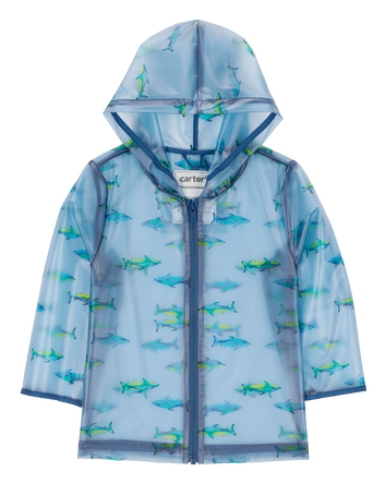 Toddler Boy Shark Translucent Rain Jacket - Blue, 