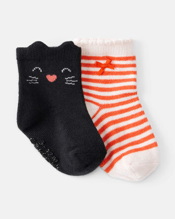 Baby Girl 2-Pack Halloween Socks - Black/Orange, 