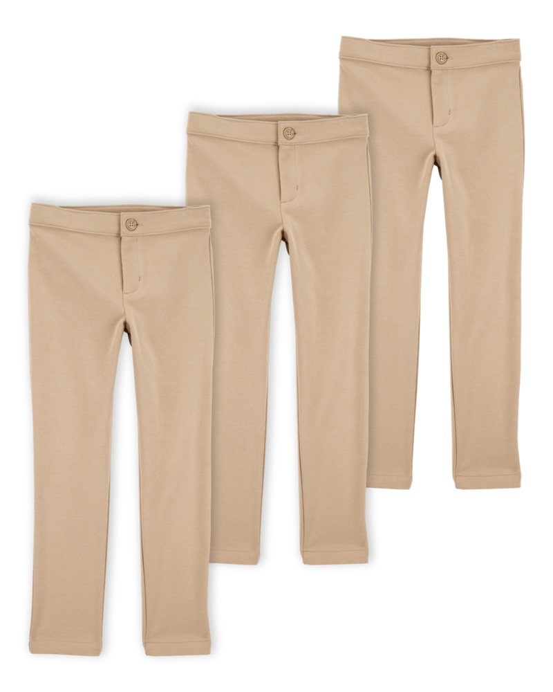 Kid 3-Pack Ponte Knit Uniform Pants - Khaki, image 1 of 4 slides