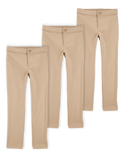 Kid 3-Pack Ponte Knit Uniform Pants - Khaki, image 1 of 4 slides