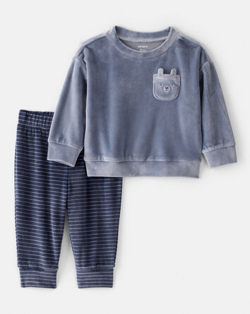 Baby Boy 2-Piece Bear Velour Sweatshirt & Jogger Set - Blue, 