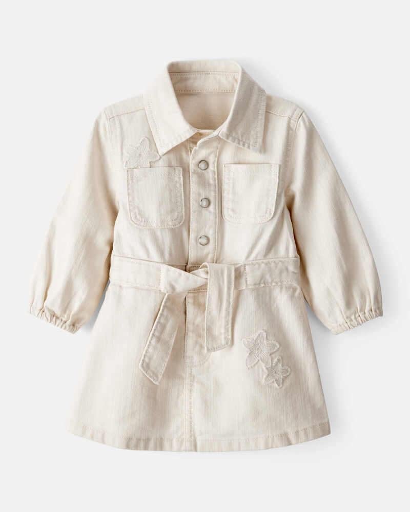 Baby Girl Embroidered Cotton Long-Sleeve Dress - White, image 1 of 6 slides