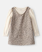 Toddler Girl 2-Piece Leopard Print Cotton Long-Sleeve Dress Set - Brown, image 1 of 6 slides