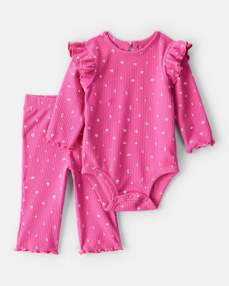 Baby Girl 2-Piece Floral Bodysuit & Pant Set - Pink, image 1 of 3 slides