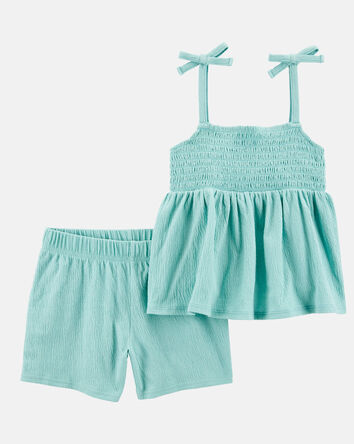 Kid 2-Piece Smocked Tank & Short Set - Blue, 
