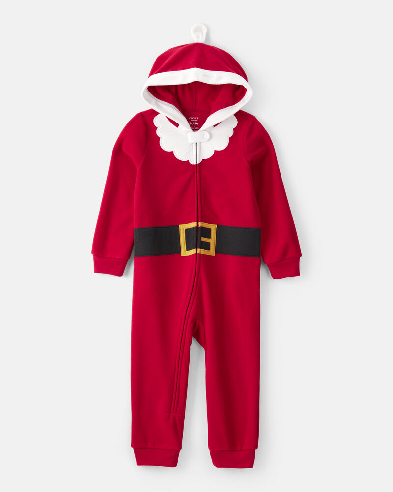 Toddler Santa Fleece Hooded Zip-Up 1-Piece Pajama Jumpsuit - Red, image 1 of 3 slides