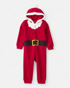 Toddler Santa Fleece Hooded Zip-Up 1-Piece Pajama Jumpsuit - Red, image 1 of 3 slides