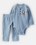 Baby Boy 2-Piece Park Ranger Thermal Bodysuit Pant Set - Blue, image 1 of 5 slides
