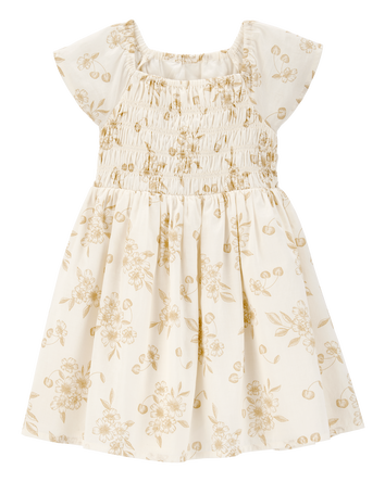 Toddler Floral-Print Short-Sleeve Maxi Dress- Cream, 
