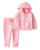 Baby Girl 2-Piece DayDream Fleece Butterfly Print Hooded Zip-Up Jacket & Joggers Set - Pink, image 1 of 7 slides