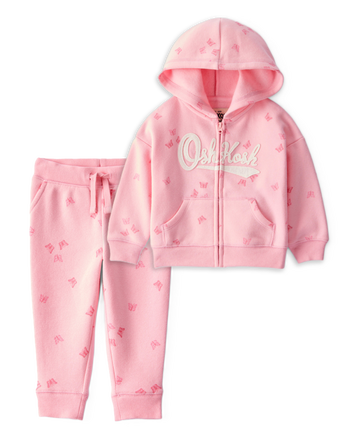 Baby Girl 2-Piece DayDream Fleece Butterfly Print Hooded Zip-Up Jacket & Joggers Set - Pink, 