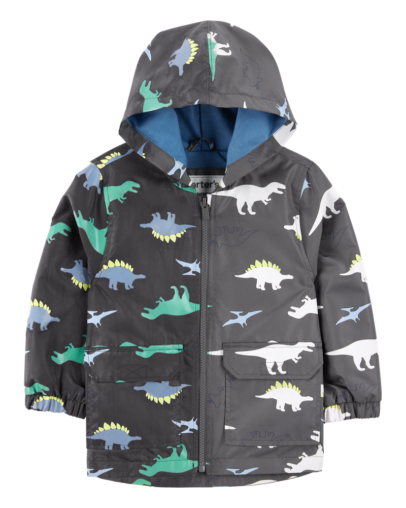 Baby Boy Dinosaur Color Changing Rain Jacket - Grey, image 2 of 6 slides