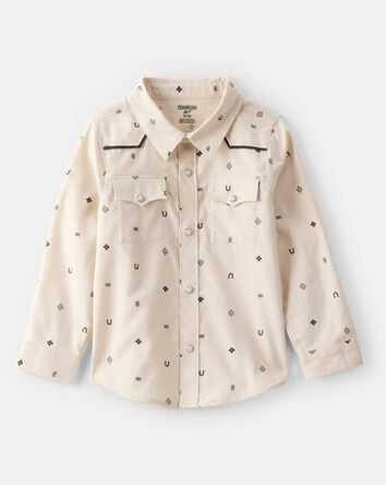Toddler Boy Western Print Cotton Long-Sleeve Button-Down Shirt - Ivory, 
