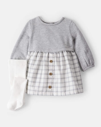 Baby Girl DayDream Fleece Plaid Dress - Grey/White, 