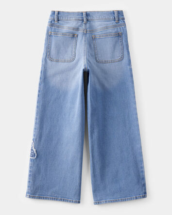 Girls Baggy Butterfly Embroidered Jeans - Breeze Wash, 