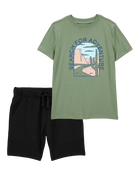 Kid 2-Piece "Search For Adventure" Tee & French Terry Shorts Set, image 1 of 6 slides